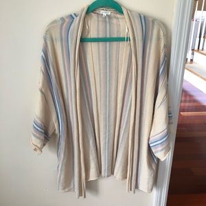 Beautiful Cream & Multicolor Pastel Striped Short Sleeve Flowy Cardigan